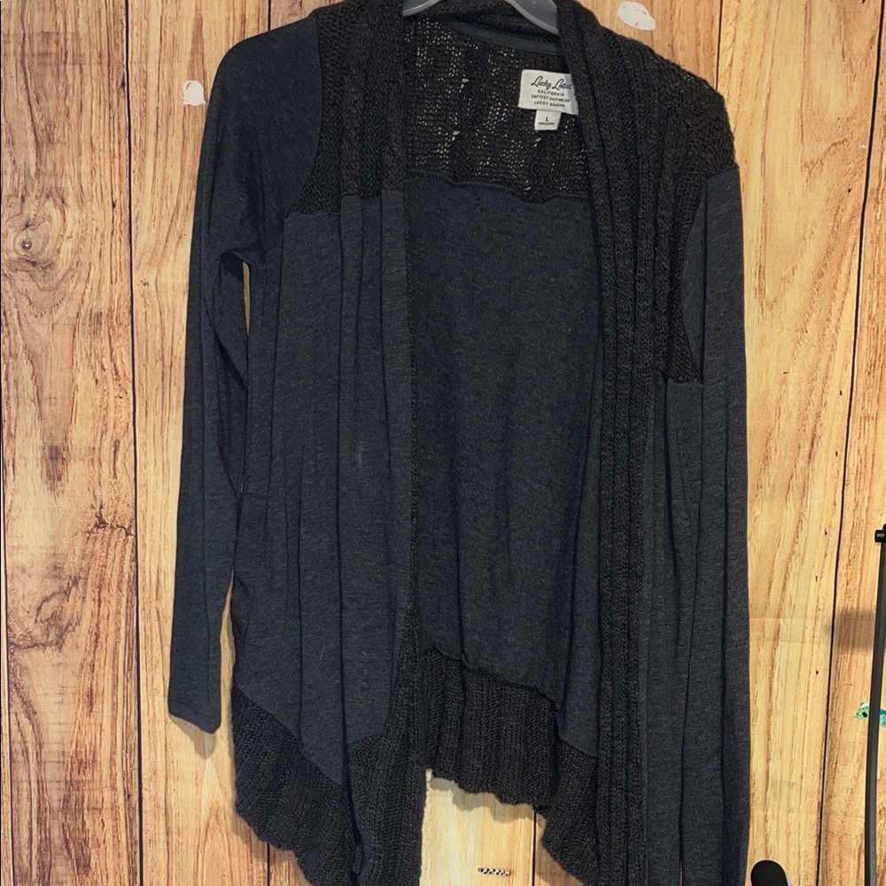 Lucky Brand Charcoal Open-Front Cardigan